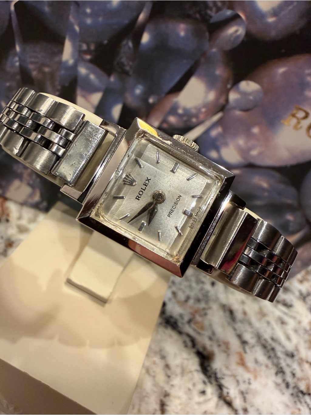 Rolex Precision Square Watch  Silver Accents Comes In An Original Rolex Box